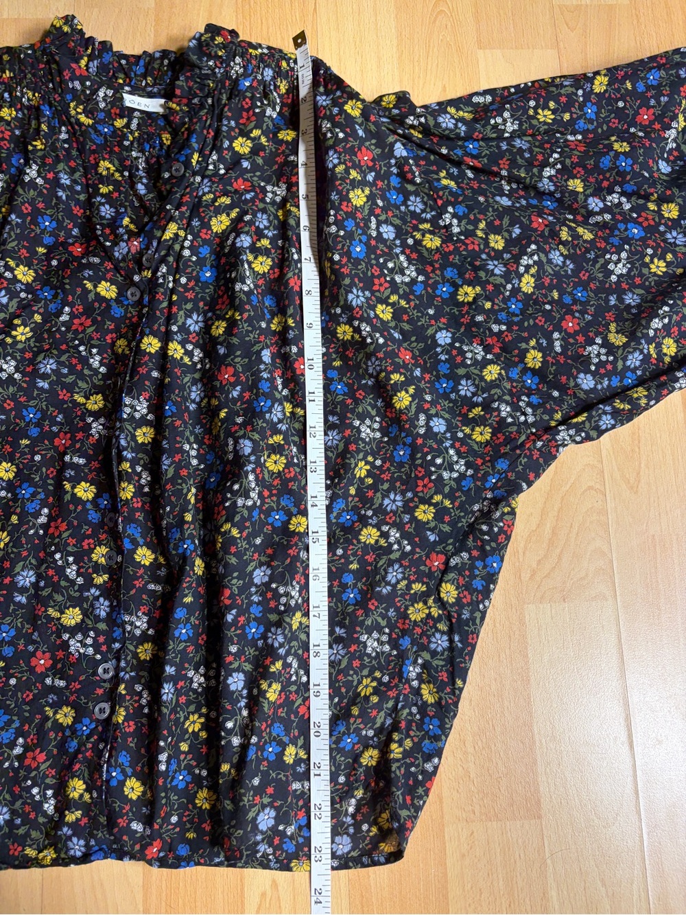 Doen O’Keefe Blouse Black and Wildflower Floral Smocked-Yoke Peasant Blouse S - Picture 15 of 15